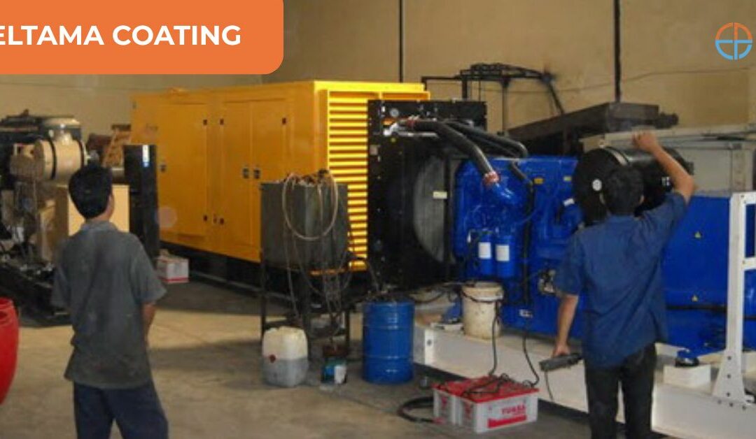 Tim teknisi melakukan perawatan rutin pada beberapa unit genset industri di area workshop Cikarang dalam layanan maintenance genset oleh PT Eltama Prima Indo