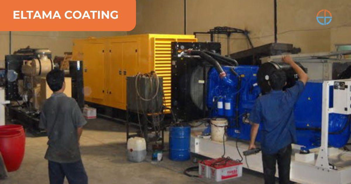 Tim teknisi melakukan perawatan rutin pada beberapa unit genset industri di area workshop Cikarang dalam layanan maintenance genset oleh PT Eltama Prima Indo