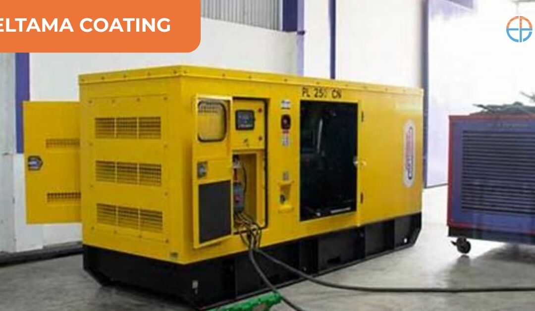 Unit genset berwarna kuning sedang dalam tahap perawatan di fasilitas industri Semarang, sebagai bagian dari layanan maintenance genset oleh PT Eltama Prima Indo