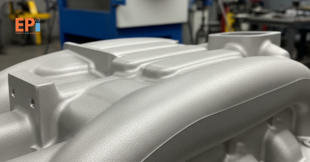 Permukaan metal selesai dicat dengan teknik vapor blasting, halus dan mengkilap.