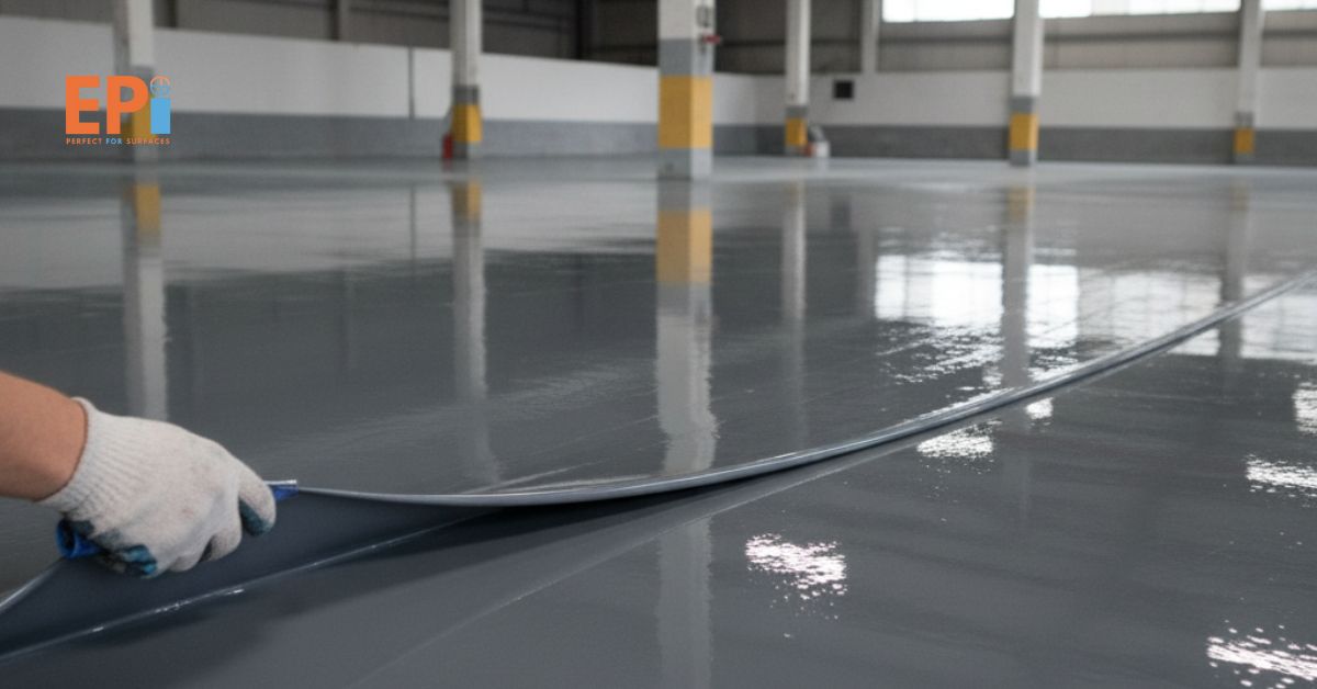 Tampilan cat epoxy flexible pada lantai beton anti retak