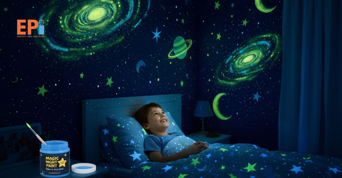 Cat glow in the dark menyala dalam gelap untuk dekorasi kamar anak.