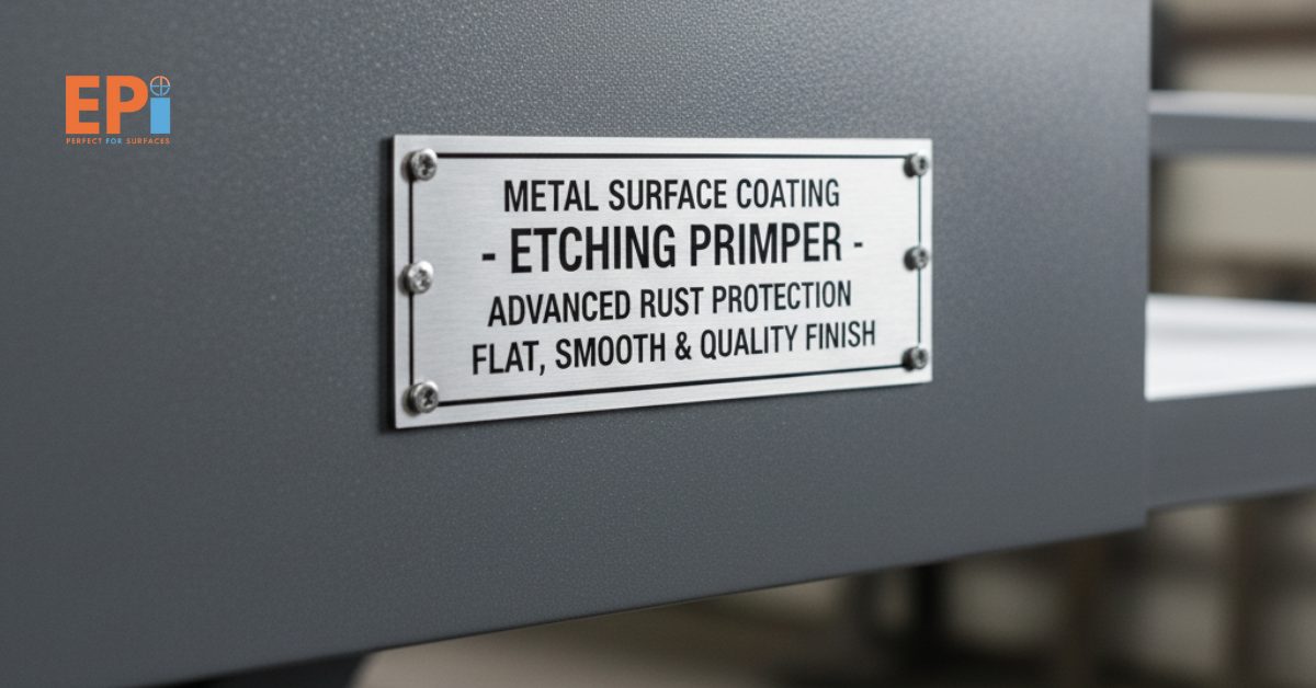 Permukaan logam yang telah dilapisi cat primer etching primer terlihat rata, halus, dan terlindungi dari karat dengan hasil finishing berkualitas tinggi.
