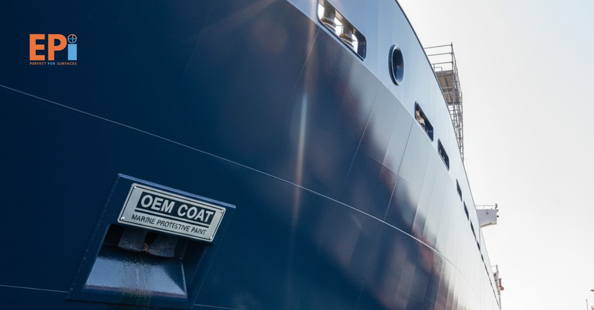 Permukaan kapal setelah dicat menggunakan cat marine OEM, terlihat halus, mengkilap, dan terlindungi dari karat serta korosi laut