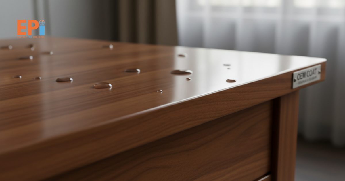 Hasil finishing kayu dengan cat OEM tampak halus, mengkilap, dan tahan lama, memberikan perlindungan sekaligus mempercantik tampilan furnitur.