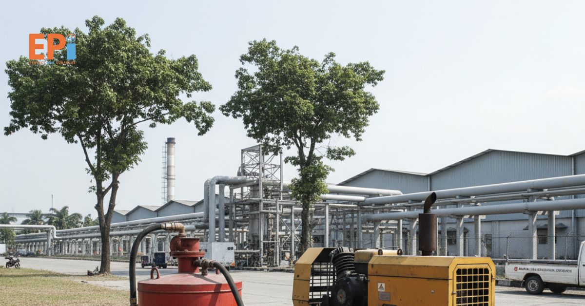 Unit blast pot dan compressor siap digunakan di area pabrik Jababeka.