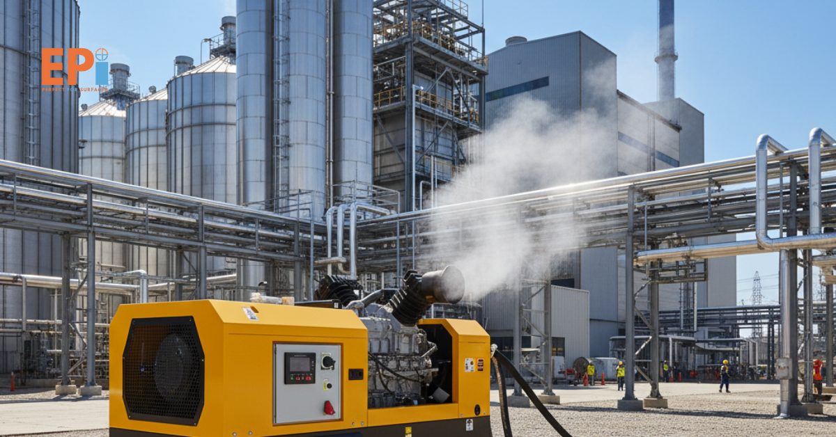 alt: Kompresor screw portable sedang beroperasi di area power plant