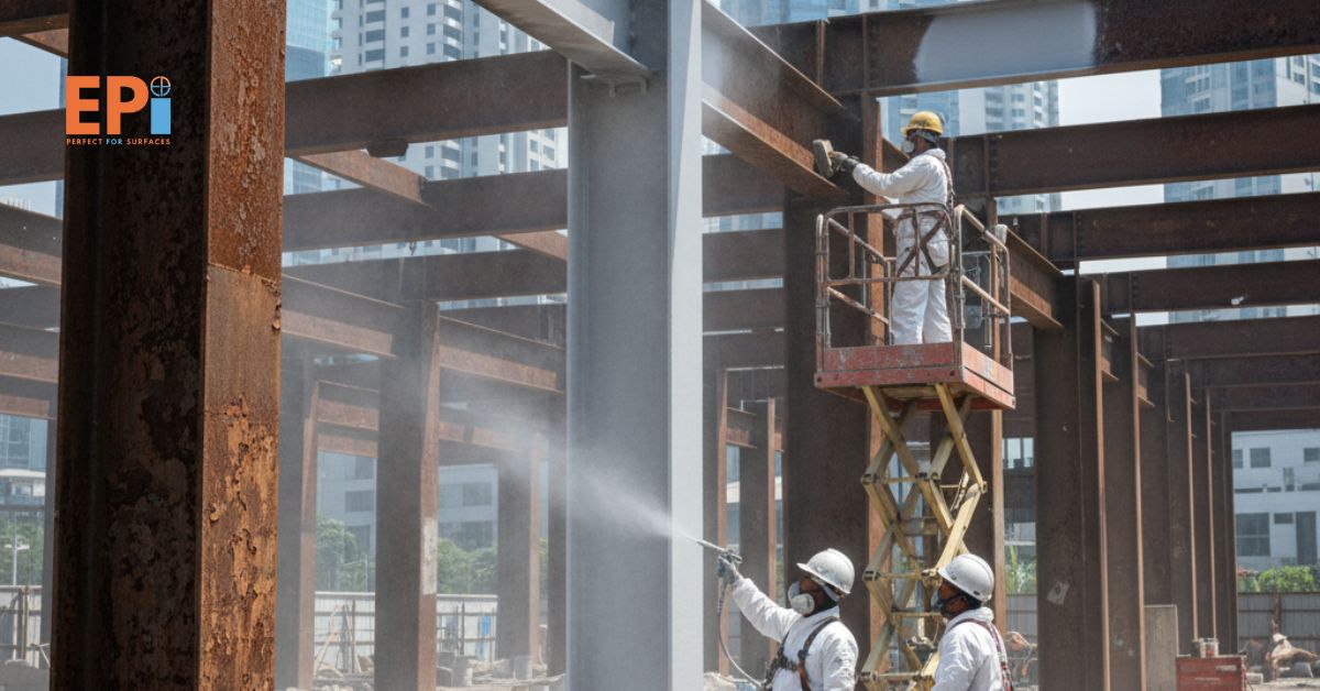 Perbaikan struktur baja berkarat menggunakan sistem pelapisan baru di proyek Jakarta Selatan.