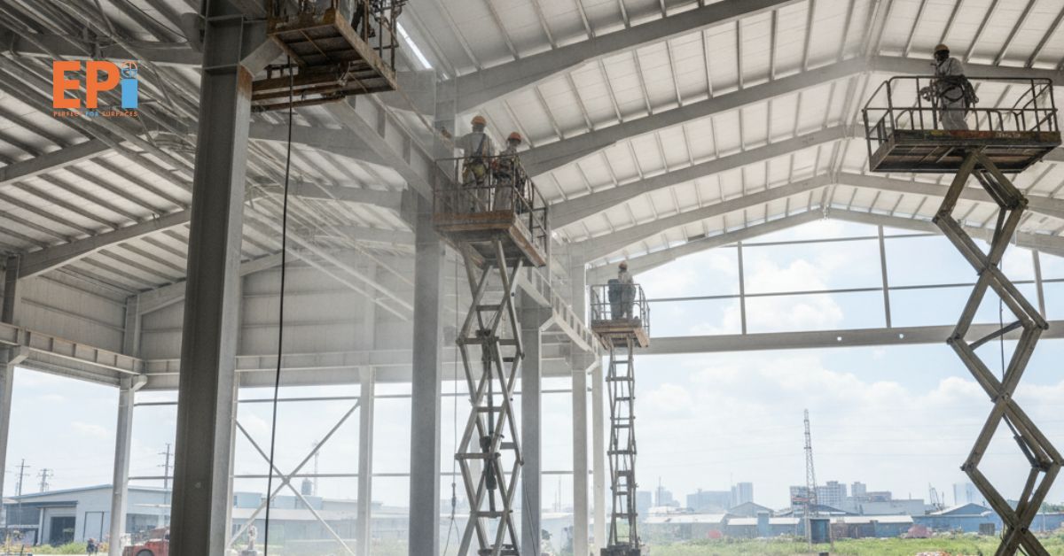 Penerapan fireproofing pada struktur baja gedung industri di Jakarta Barat